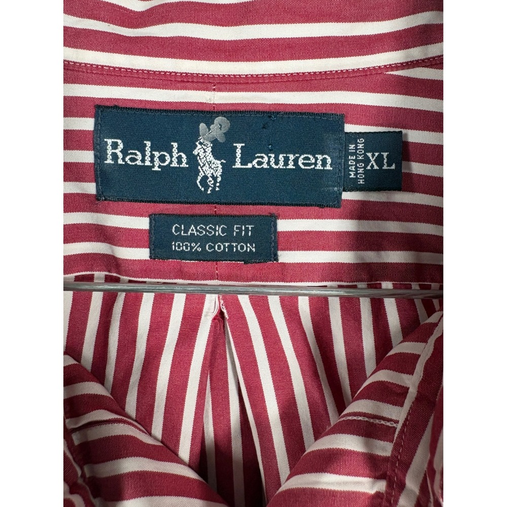 Vintage Ralph Lauren Striped Button Down Shirt XL Red White Classic Fit Cotton - Picture 4 of 13